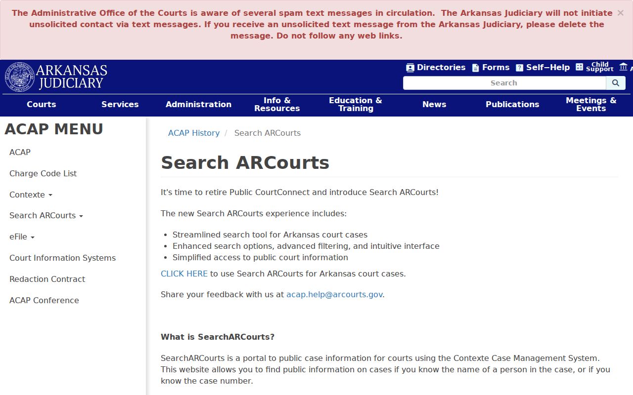 Arkansas Judiciary Search ARCourts transition notice